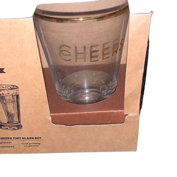NEW Rustic Farmhouse by Twine Gold Rimmed Cheers Pint Glass Beer Set Lot of 2 - Picture 3 of 8